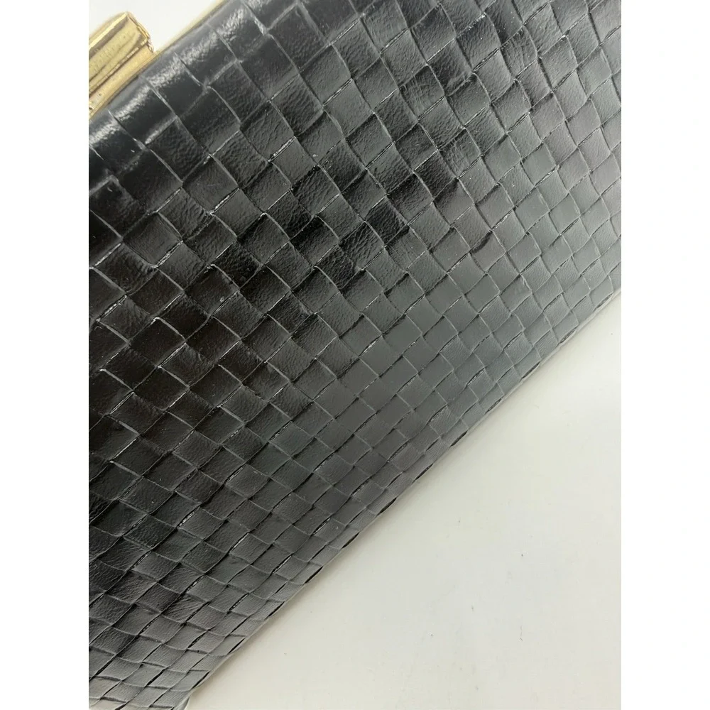 Vintage Shirl Miller Ltd Black Woven Leather Clutch Purse Gold Frame Made in USA